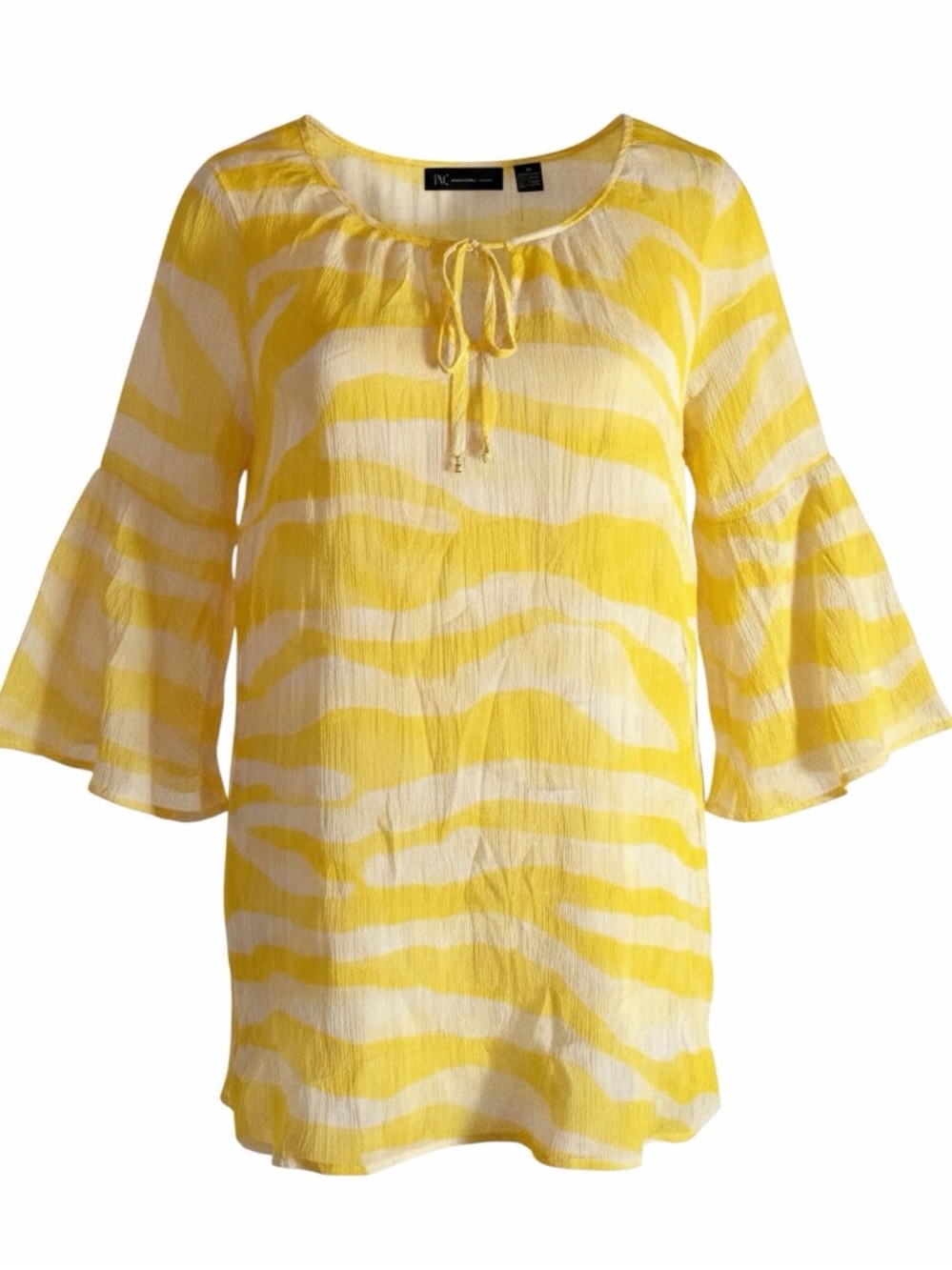 Vintage Y2K INC Yellow Zebra Print Sheer Blouse - Size 10